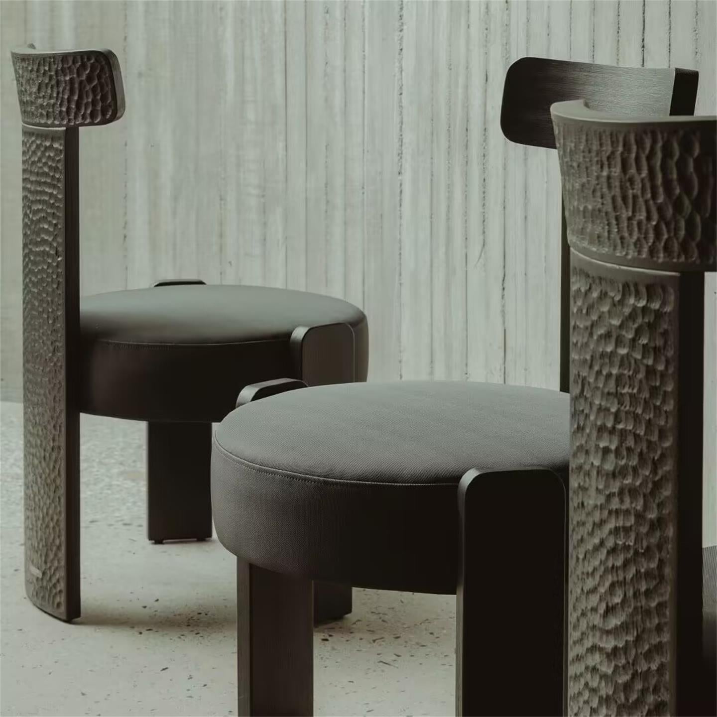 Solid Wood Sculptural Dining Chair, Designer Retro Carved Vanity Stool, Bedroom Bench, Luxury Makeup Seat