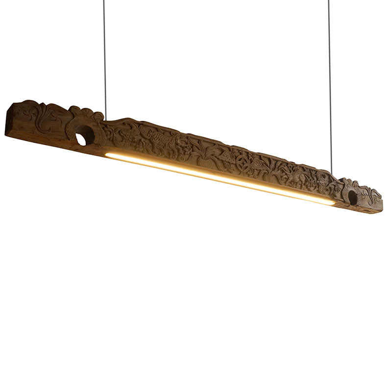 Antique Carved Wood LED Pendant Light, Creative Upcycled Beam Lamp for Study & Boutique, Handcrafted Statement Lighting