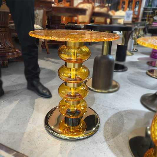 Modern Luxury Golden Art Side Table, Unique Water Ripple Glass Accent Table for Living Room, Hotel, or Small Spaces