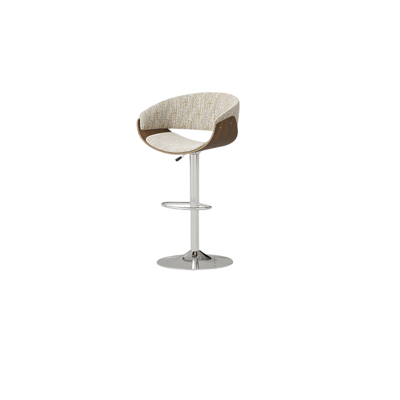 Adjustable Swivel Bar Stool, Modern Upholstered Counter Height Stool with Wood Veneer Back, Footrest and Hydraulic Lift for Kitchen Island, Home Bar and Dining Counter