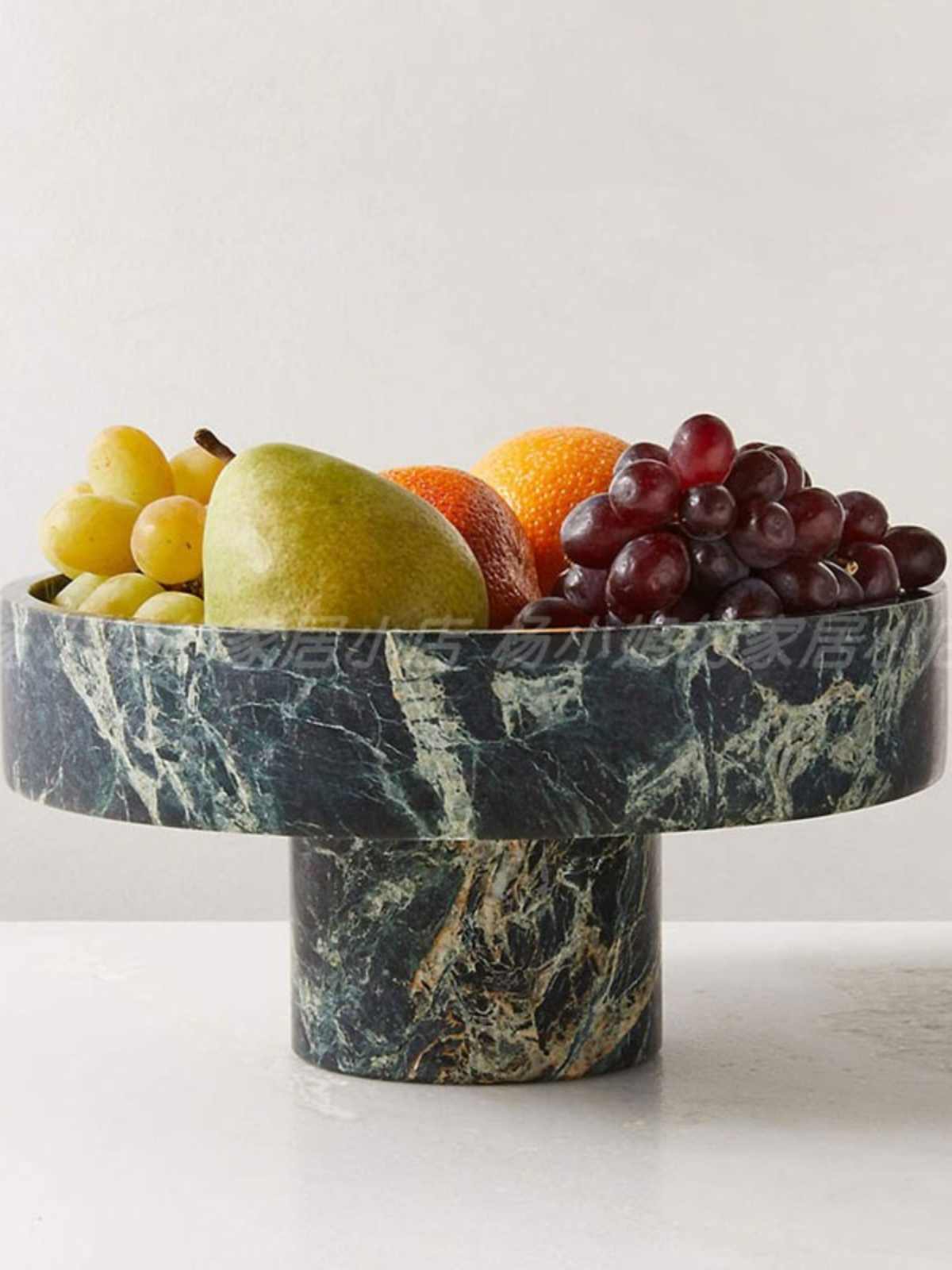 Modern Minimalist Green Marble Fruit Bowl – Designer Pedestal Serving Dish for Villa Living Room & Dining Table Display