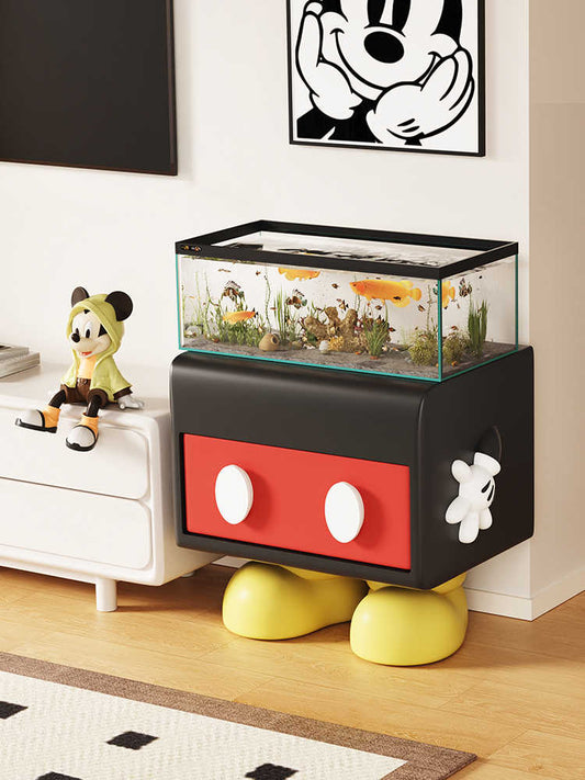 Mickey Mouse Themed Aquarium Stand with Storage, Cartoon Character Fish Tank Cabinet with Yellow Shoes Base, Kids Room Furniture & Pet Supplies