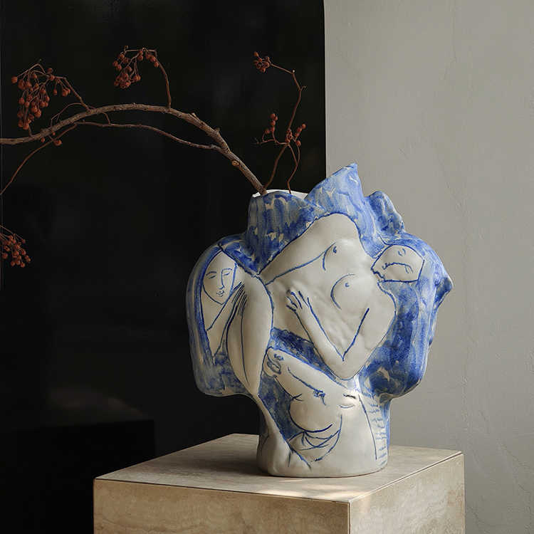 Handmade Abstract Ceramic Art Vase –  Oriental Flower Vessel for Tea Room, Living & Dining Table Decoration