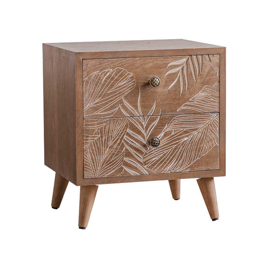 American Vintage Carved Leaf Nightstand, Creative French Style Distressed Wood Bedside Cabinet, Hotel & B&B Decorative Storage Chest