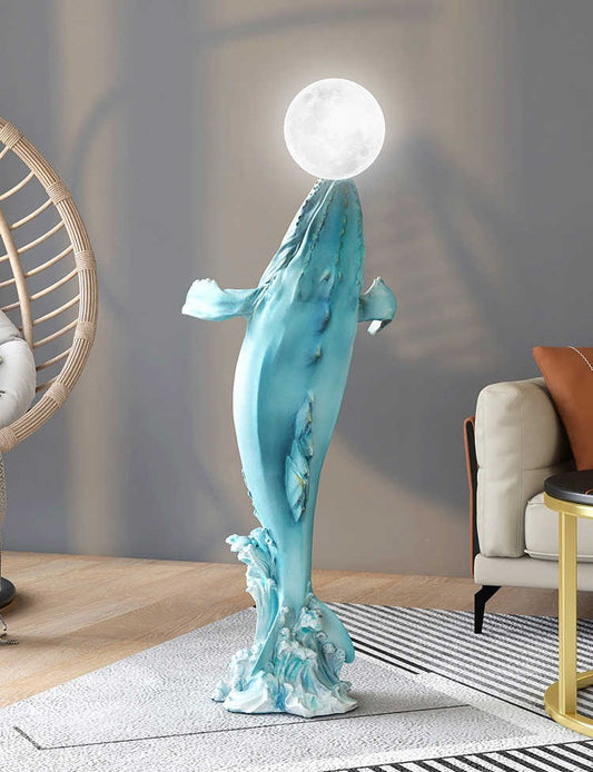 Luxury Large Whale Floor Sculpture with Night Light, Creative Blue Entryway & Living Room Decor Gift