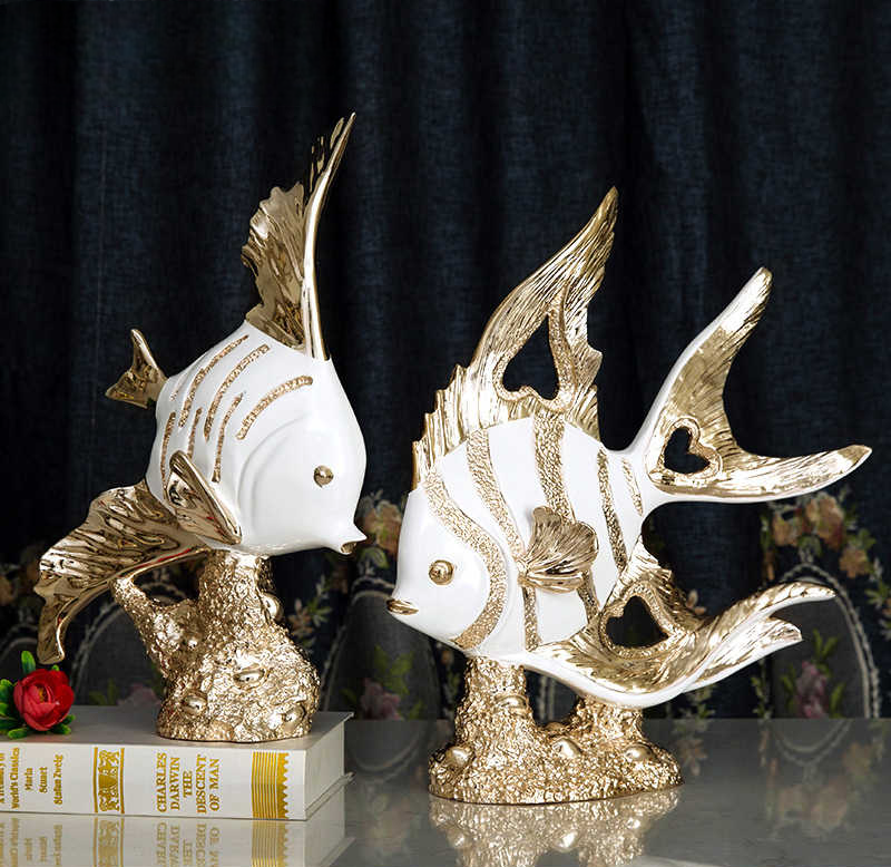 Pair of Luxury Resin Fish Sculptures – Artistic TV Cabinet, Wine Cabinet, and Living Room Blessing Decor Set