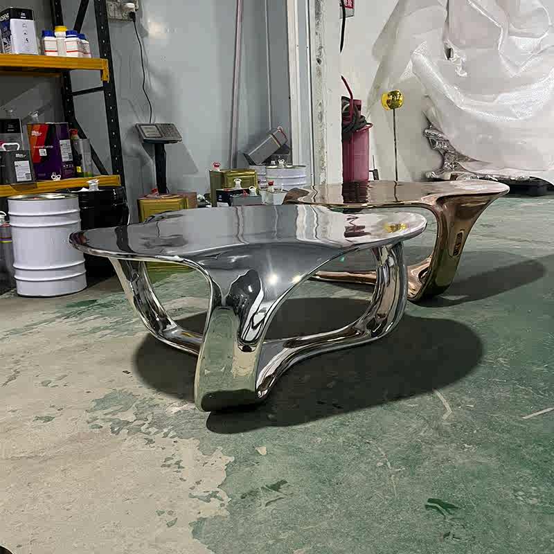 Modern Luxury Silver Electroplated Coffee Table, Designer Irregular Accent Table for Living Room, Entryway, or Lounge