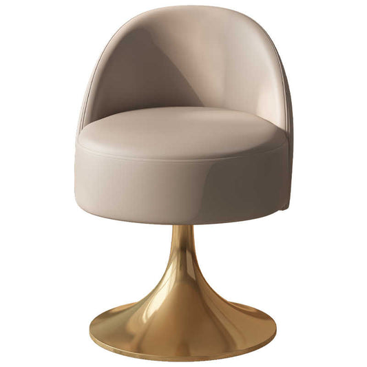 Italian Luxury Swivel Vanity Chair with Gold Tulip Base, Premium Leather Upholstered Makeup Stool with Backrest for Small Spaces