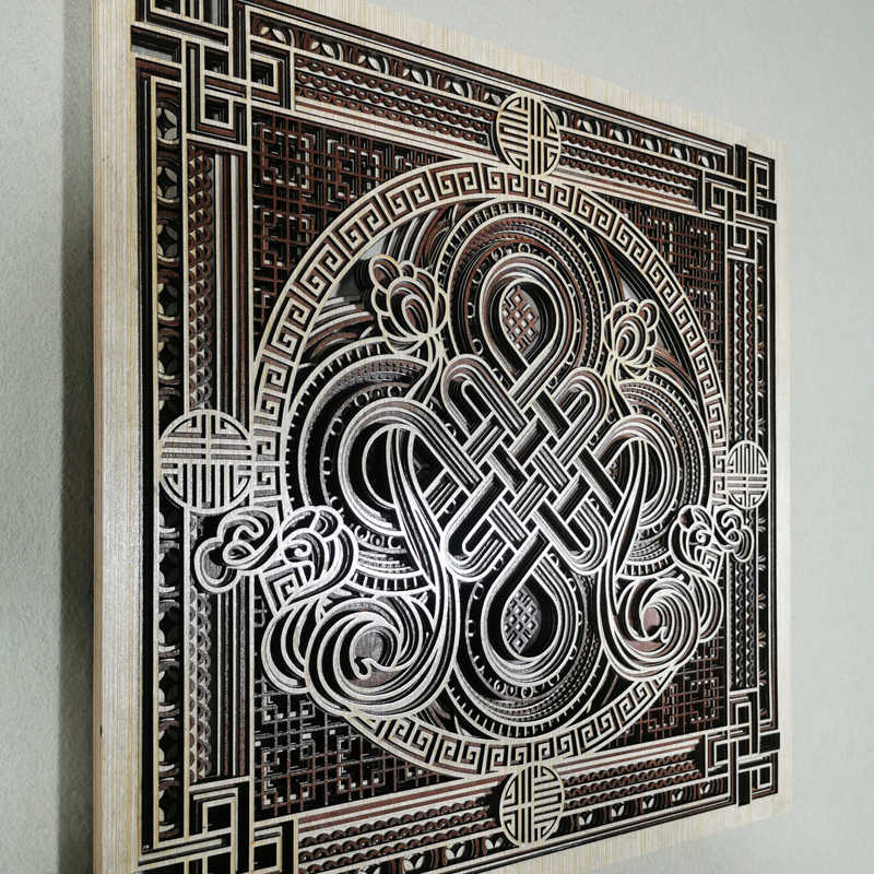 Asian Knot 3D Wood Wall Art – Modern Decor Panel, Barbecue Restaurant, Living Room, Guesthouse Accent, White