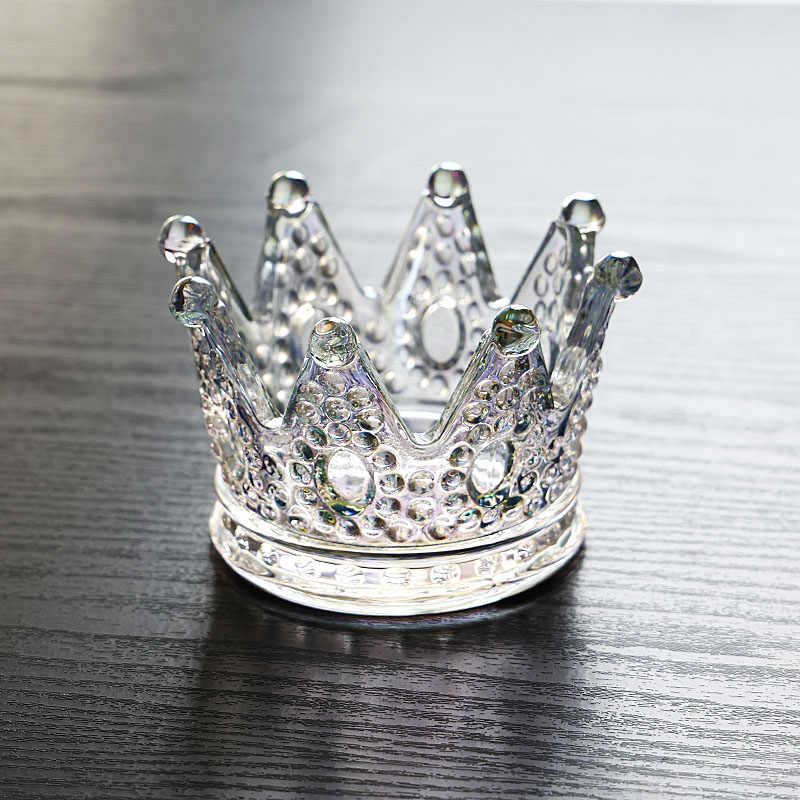 Crystal Crown Glass Storage Box, Royal Jewelry & Makeup Organizer for Earrings Rings Beauty Blenders, Elegant Vanity Display Stand