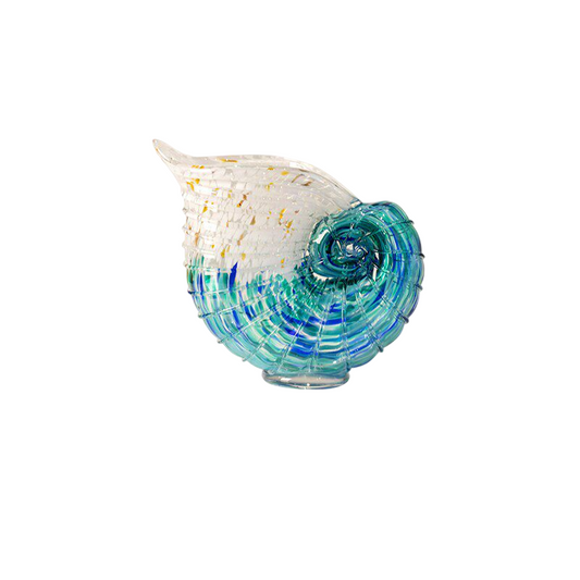 Blue Glass Conch Shell Vase, Coastal Decorative Flower Vase for Tabletop
