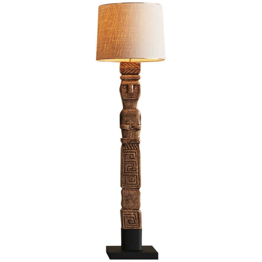 Vintage Walnut Roman Column Floor Lamp, Retro Handcrafted Standing Lamp, Tall Artistic Walnut Wood Sculpture Light for Living Room, Study, Hotel, Club Décor