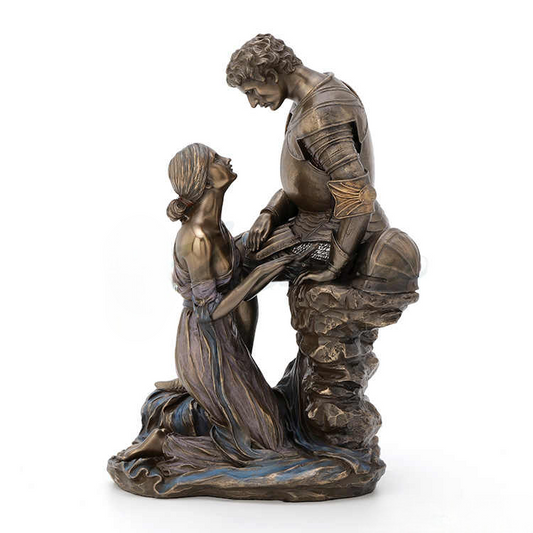 Greek Mythology Sculpture – Knight and Serpent Maiden Bronze Finish Statue, Luxury Decorative Figurine for Home or Gift