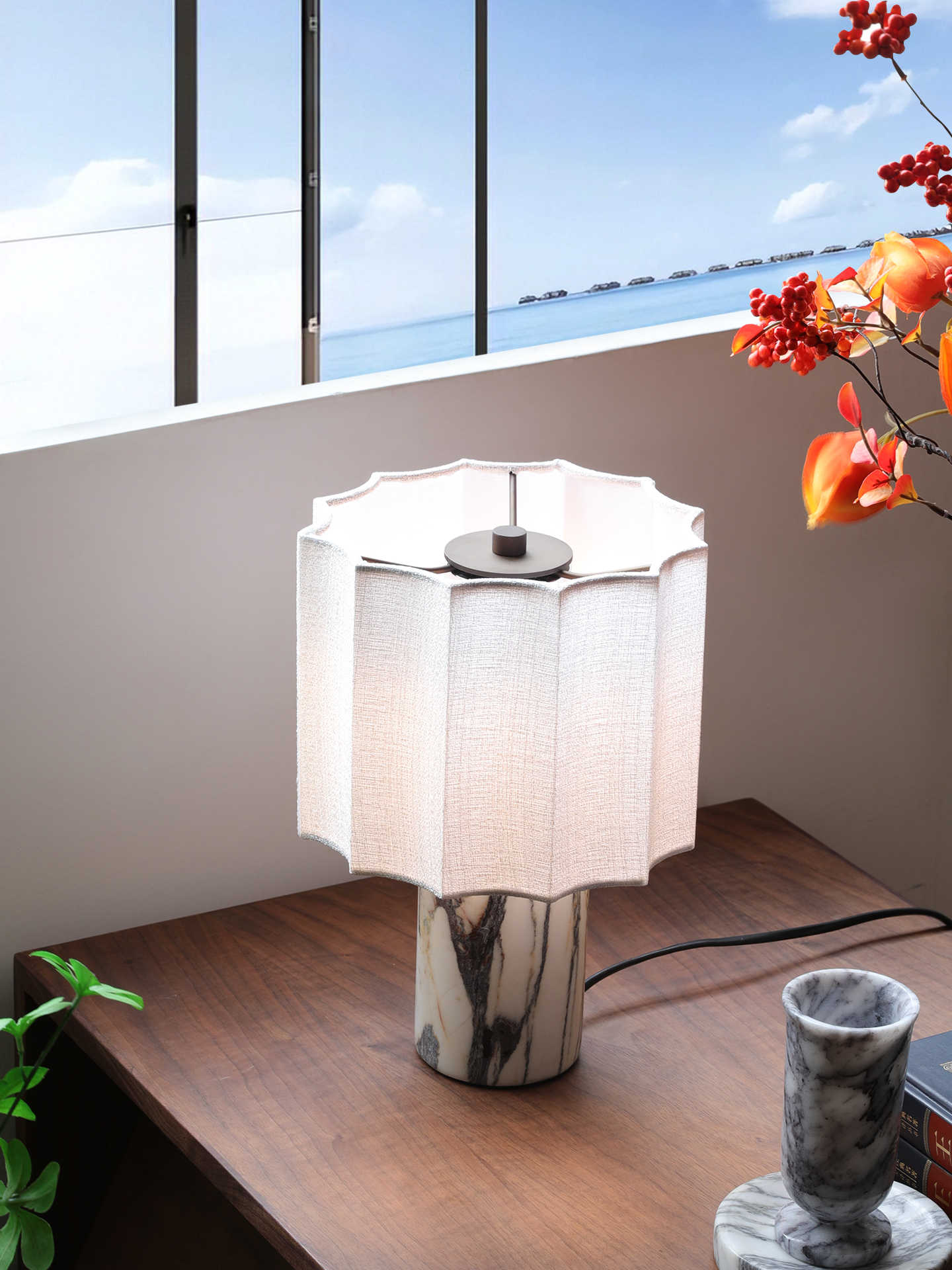 Designer Marble Table Lamp, Modern Art Bedroom/Living Room/Hotel Accent Light, Bvlgari Purple Luxury Stone