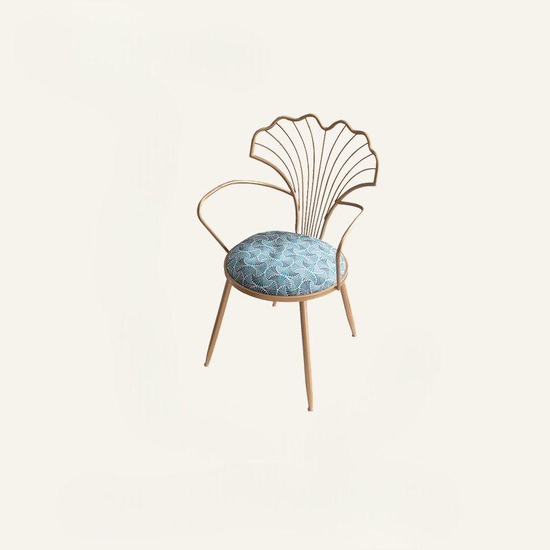 Country Shell Back Metal Accent Chair – Vintage Blue Cushion Garden Lounge Chair for Living Room, Patio, or Balcony
