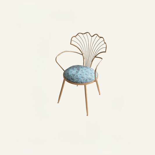 Country Shell Back Metal Accent Chair – Vintage Blue Cushion Garden Lounge Chair for Living Room, Patio, or Balcony