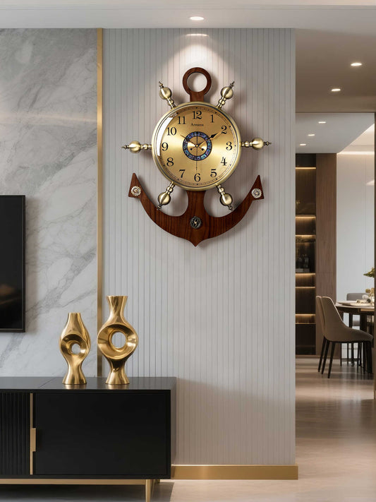European Vintage Luxury Wall Clock – Aluminum Dial Nautical Ship Anchor Design, Creative Statement Timepiece