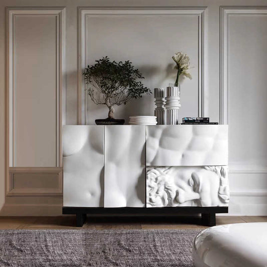 Italian Designer "Hercules" Sculptural Credenza, 3D Art Sideboard with Drawers, Entryway & Living Room Storage Cabinet