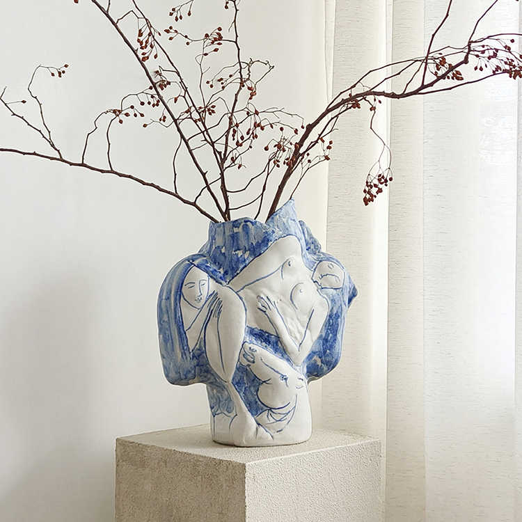Handmade Abstract Ceramic Art Vase –  Oriental Flower Vessel for Tea Room, Living & Dining Table Decoration