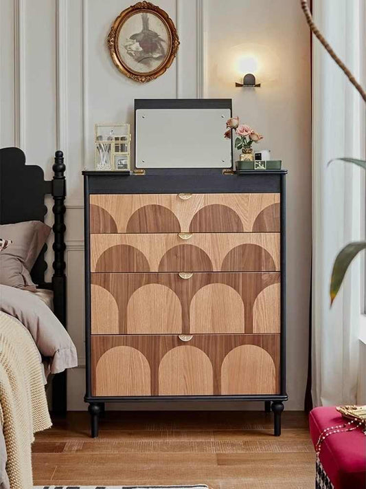 Vintage Solid Wood Vanity, Mid-Century Bedside Dresser with Makeup Storage