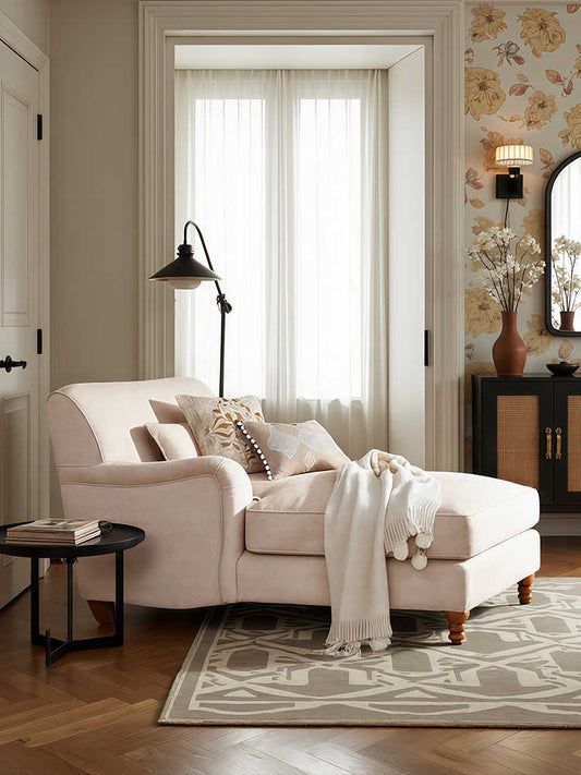 Vintage Chaise Lounge – Retro Bedroom/Living Room Upholstered Fainting Sofa for Apartment, Balcony, Homestay