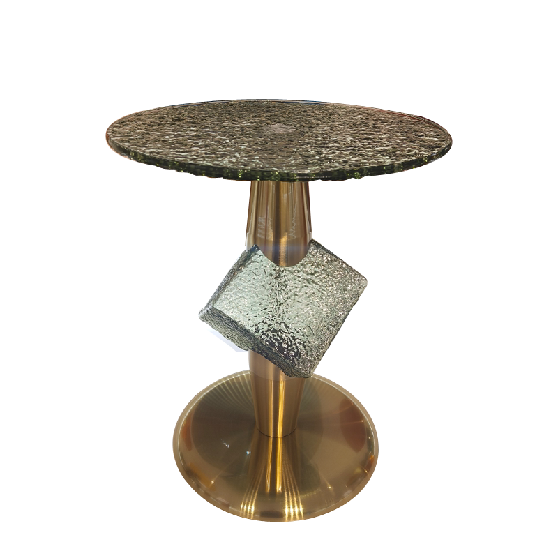 Modern Art Water Ripple Glass Accent Table, Luxury Movable Gold Round Side Table for Living Room, Hotel, or Small Spaces
