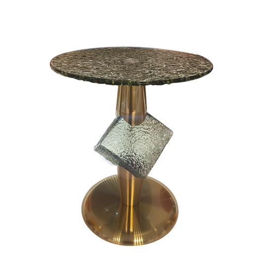 Modern Art Water Ripple Glass Accent Table, Luxury Movable Gold Round Side Table for Living Room, Hotel, or Small Spaces
