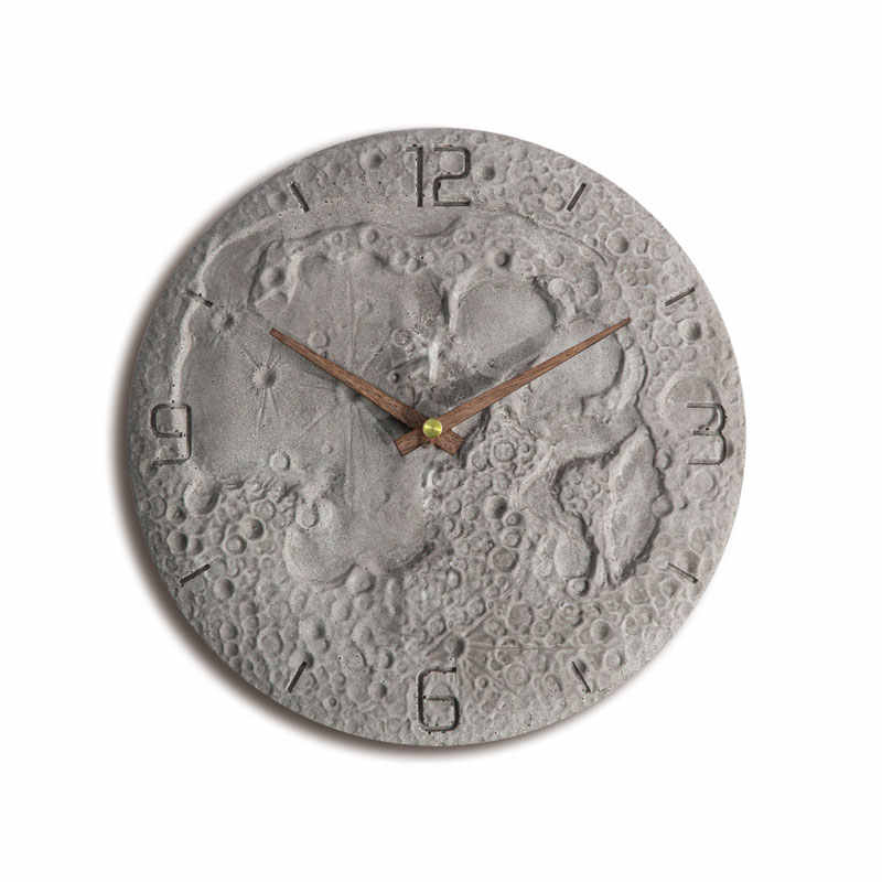 Moon Surface Wall Clock, Minimalist Luminous Cement Art Clock for Living Room & Dining