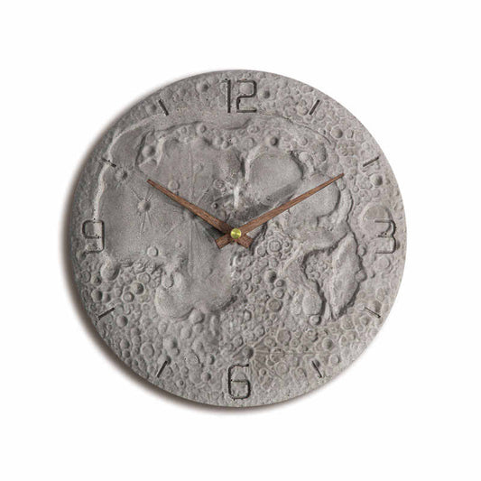 Moon Surface Wall Clock, Minimalist Luminous Cement Art Clock for Living Room & Dining