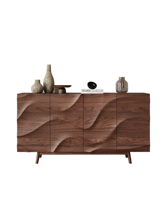 Solid Walnut Wood Sculptural Wave Sideboard, Luxury Vintage & New Modern Storage Cabinet for Living Room, Dining, or Entry