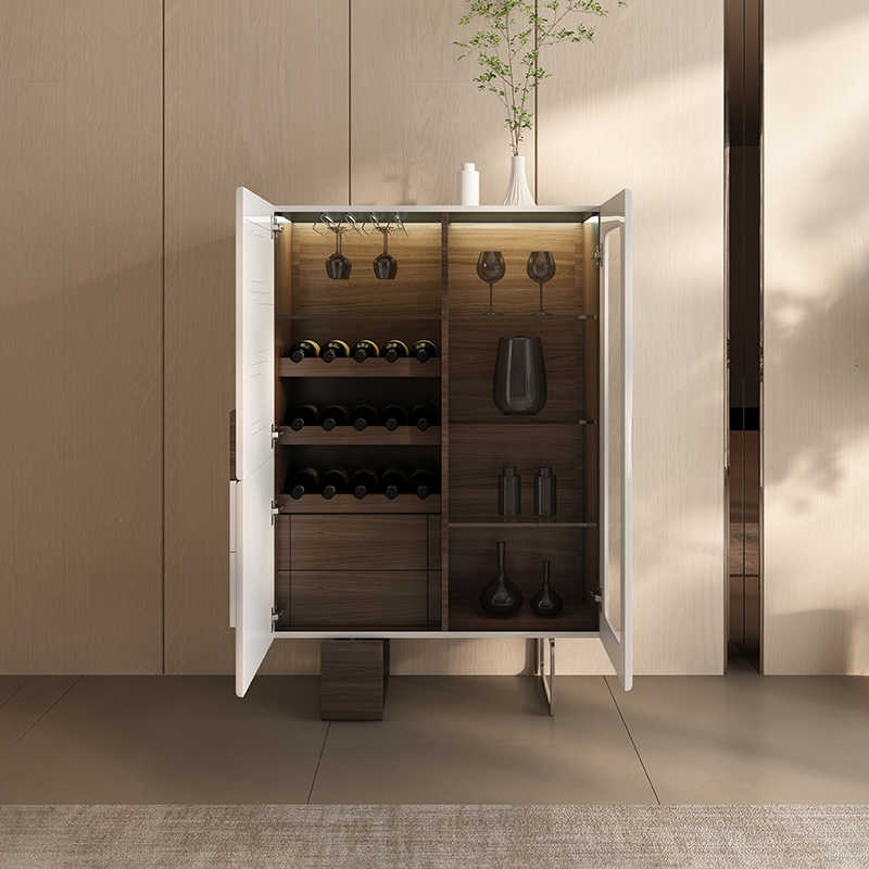 Luxury Modern Glass Display Cabinet – High-End Wine Storage Sideboard for Living Room or Dining Room, Solid Wood & Glass