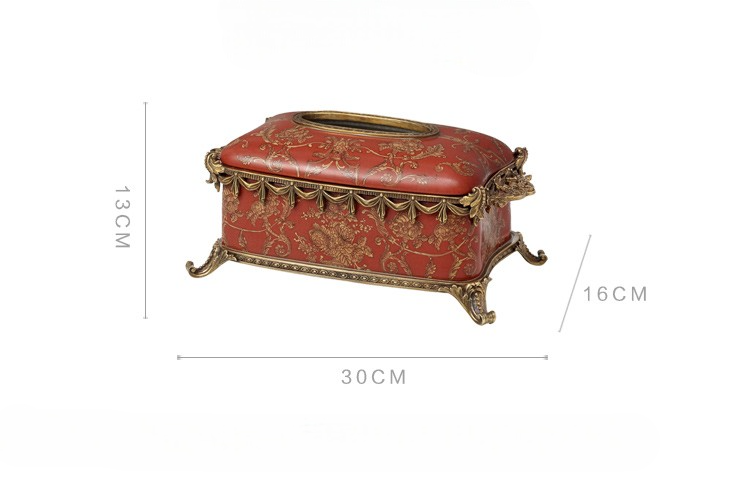 Red Porcelain and Brass Tissue Box, Decorative Napkin Holder for Living Room, Dining Table, Wedding, and Festive Occasions