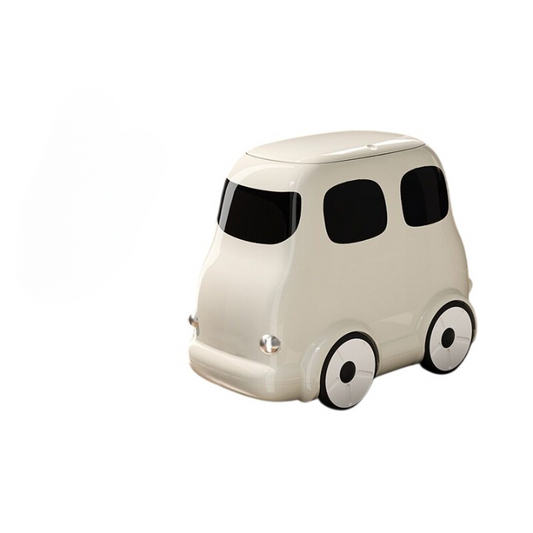 White Car Shaped Trash Can with Lid, Large Capacity Mini Bus Style Waste Basket with Wheels, Cute Vehicle Storage Bin for Bedroom, Living Room, Kids Room, Playroom, Office, and Toy Organization