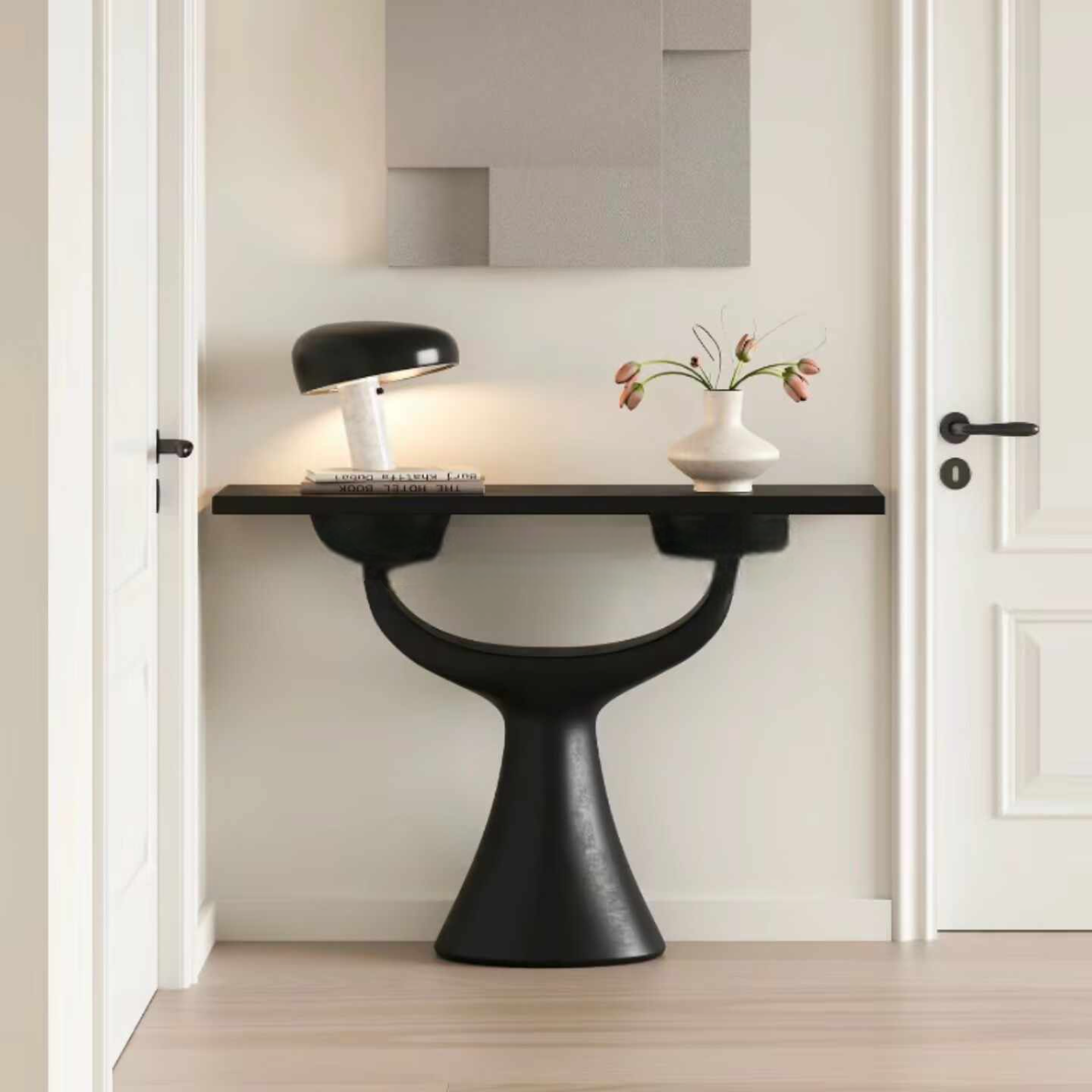 Retro Solid Wood Console Table, Minimalist Entryway Decor Cabinet for Hallway, Foyer, or Living Room, Classic Black