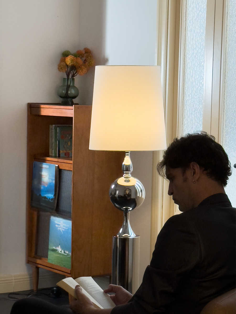 Classic Chrome Ball Floor Lamp, Retro Minimalist Luxury Standing Light with White Fabric Shade for Living Room or Bedroom