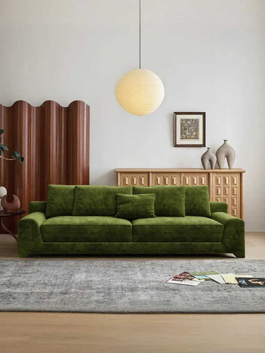 Vintage Chenille Upholstery 3 Seater Sofa – Retro Straight-Line Couch for Small Apartment, Living Room & Homestay