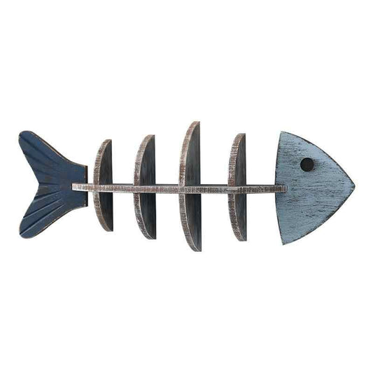 Mediterranean Fish Bone Wall Shelf – Coastal Blue Wooden Display Rack, Nautical Storage Organizer with Multiple Compartments for Home Decoration