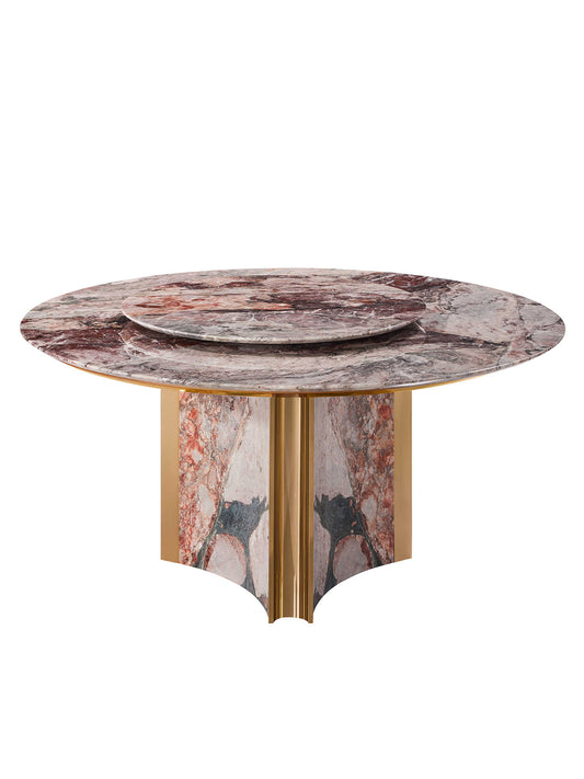 Luxury Round Marble Dining Table, Brazilian Natural Stone with Rotating Lazy Susan, Modern Designer Statement Table