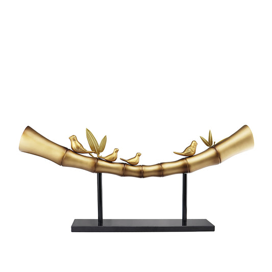 Modern Gold Bamboo & Bird Sculpture – Abstract Zen Hotel Lobby, Corridor, Entryway Soft Furnishing Decor