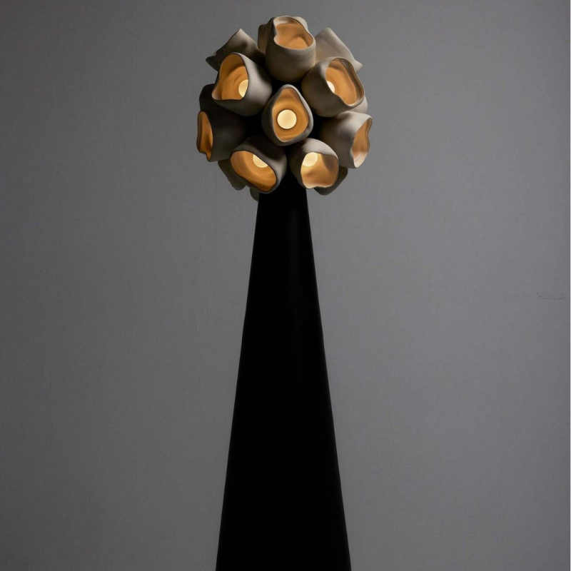 Postmodern Brass Leather Parchment Flowerball Floor Lamp, Artistic Style, Restaurant/Boutique/Script Show Decorative