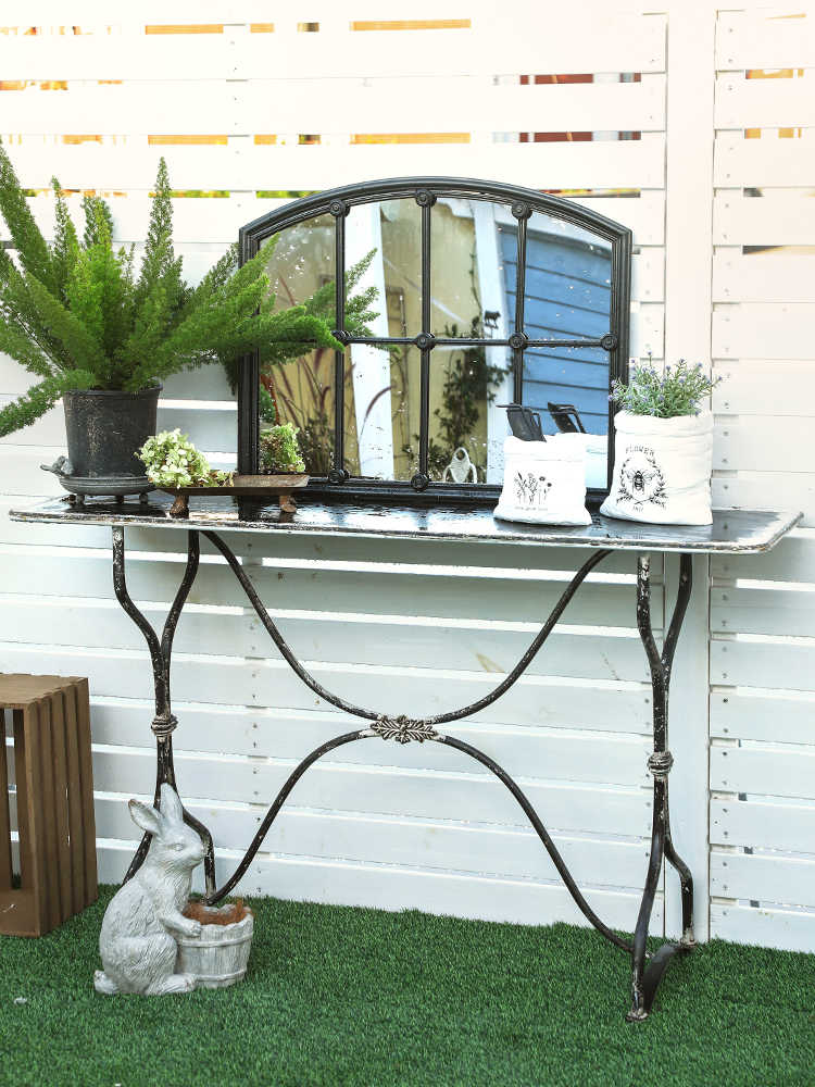 Vintage Industrial Iron Console Table, Black Metal Entryway Table, Rustic Garden Workbench, Living Room Accent Display Desk