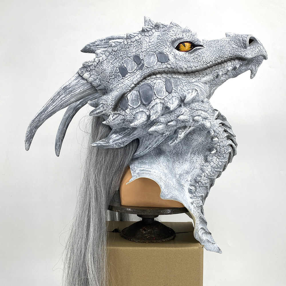 Ancient Dragon King Latex Mask – Realistic Gray Dragon Head Costume for Halloween, Cosplay, Parties & Performance