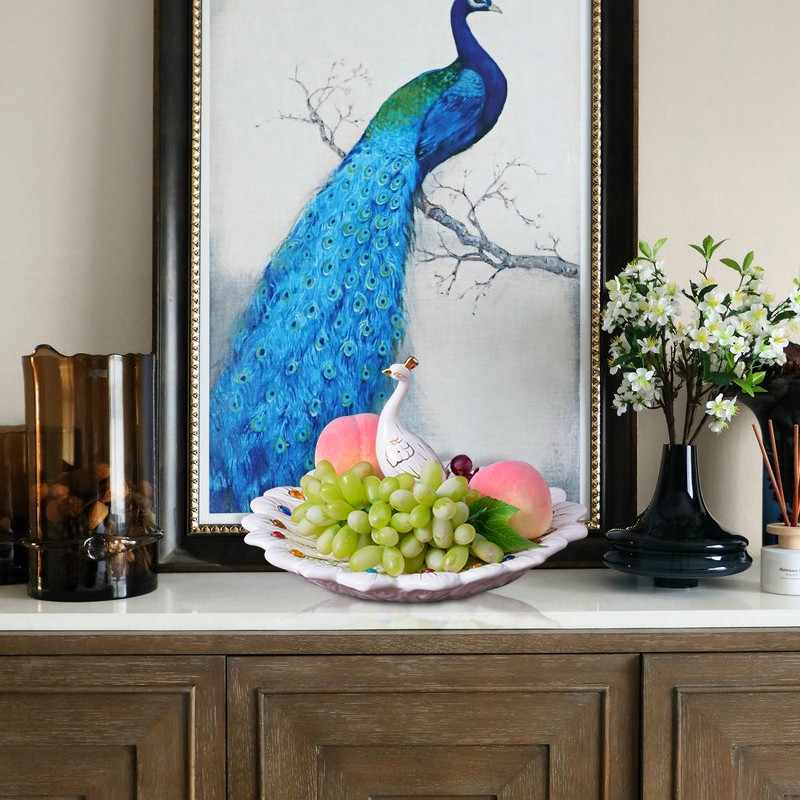 European Style Peacock Fruit Tray Set – Modern Ceramic Living Room Coffee Table Centerpiece, Creative Home Decor Decorative Plate