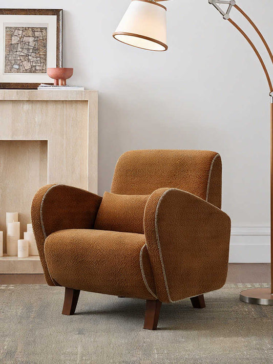 Mid-Century Vintage Chenille Lazy Lounge Chair – Retro Cozy Accent Armchair for Small Apartment, Living Room & Bedroom