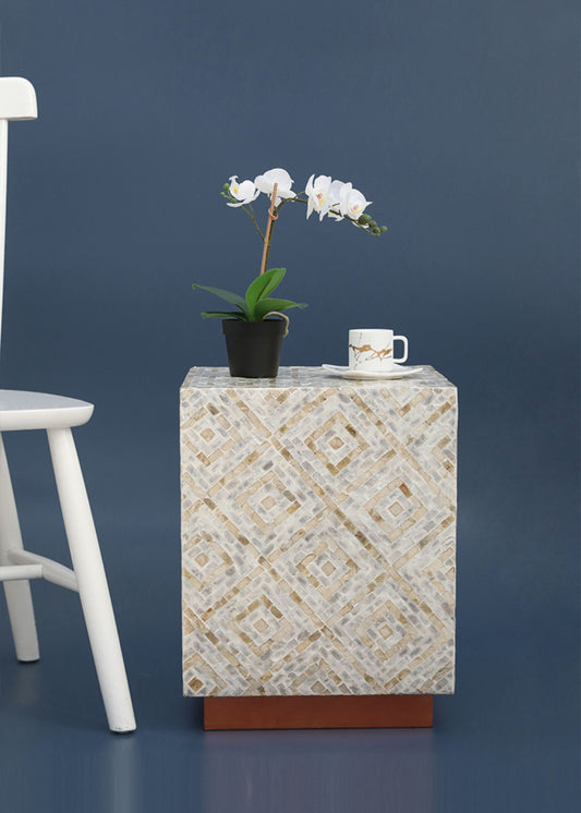 Modern Square Side Table, Vintage Cream Mosaic Nightstand or Accent Table for Sofa, Balcony & Bedroom