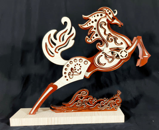 Galloping Horse 3D Layered Wood Art Sculpture – Mandala Hotel Wall Decor, Unique Success Motif, 16-Layer Handcrafted Decorative Ornament for Home & Boutique Guesthouse