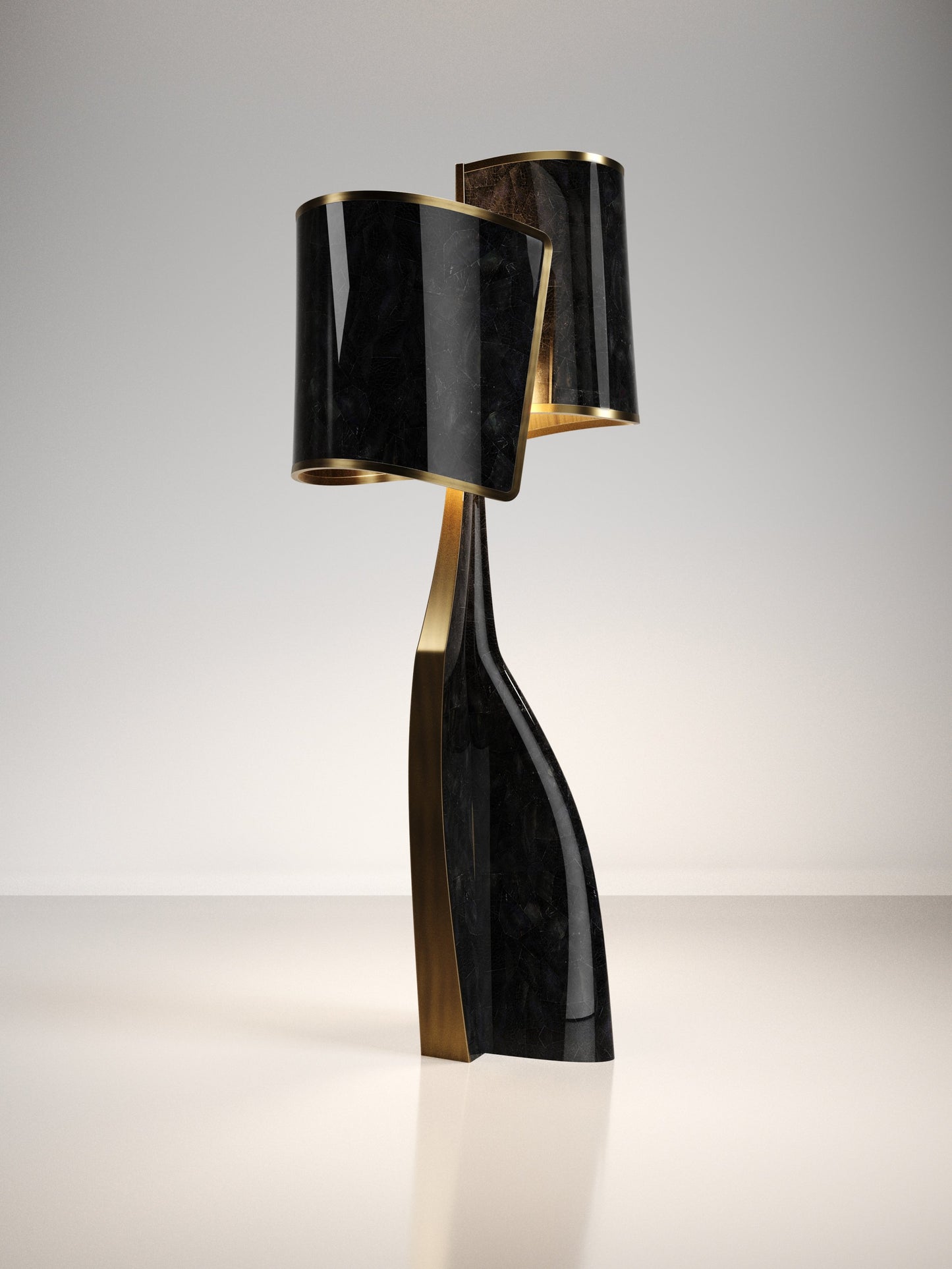 Postmodern Black Leather Floor Lamp, Custom Designer Art Deco Standing Light, Minimalist Retro Handmade Statement for Living Room or Study