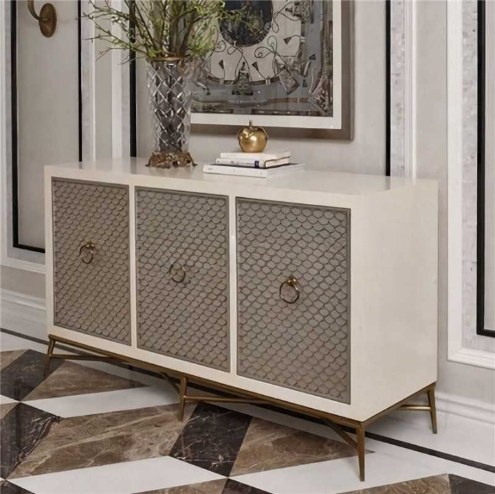 Modern Luxury Gray 3-Door Entryway Cabinet – Slim Partition Shoe Storage Sideboard for Living Room, Mid-Century Style