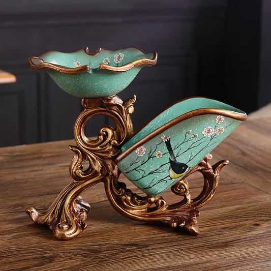 uxury Twin Birds Wine Glass Holder, Hand-Painted Resin Tabletop Wine Rack, Floral High-Stem Glass Stand, No Glasses