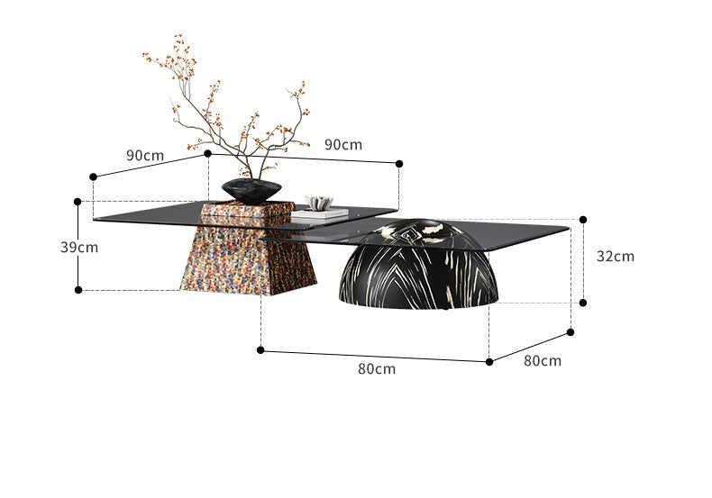 Italian Minimalist Glass Coffee Table Set, Modern Art Designer Sculptural Base Tables for Luxury Living Room